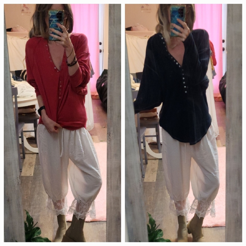 BUNDLE of Free People Intimately FP Pointelle Thermal Ribbed Dolman Henley Tops